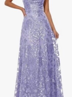 ADEAM Lavender Sequin Cowl-Neck Maxi Dress